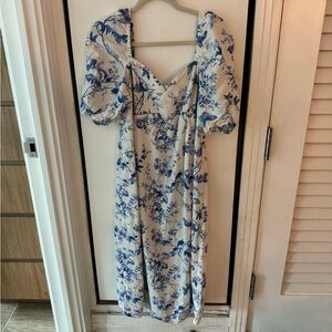 White and Blue Floral Maternity Dress
